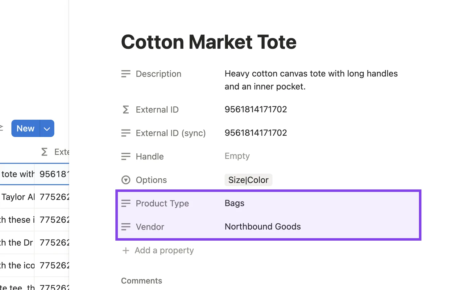 Cotton Market Tote in Notion with Product Type Bags and Vendor Northbound Goods highlighted